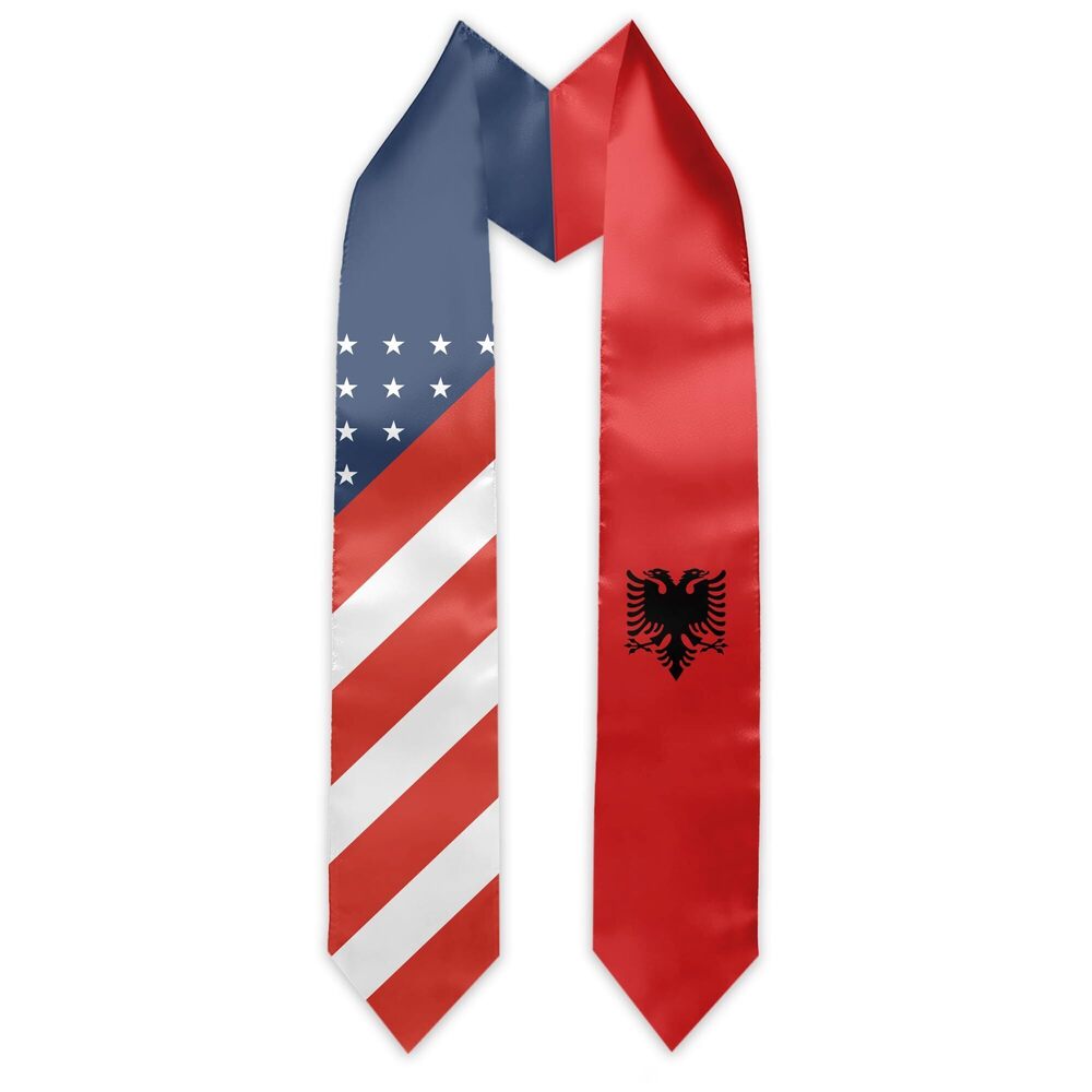 2566 Albania Flag and USA Country Flag Graduation Stole Graduation Sash